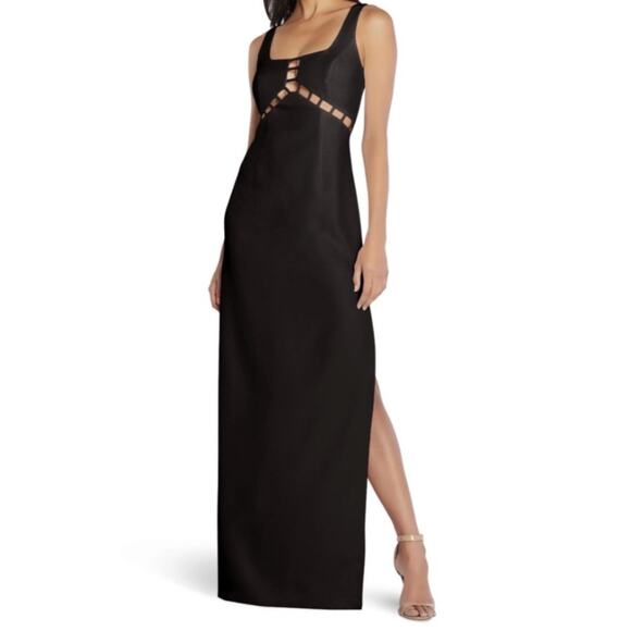Aidan Mattox Black Cut-Out Scoop Neck Maxi Evening Gown Sz 0 NWT - Picture 1 of 15